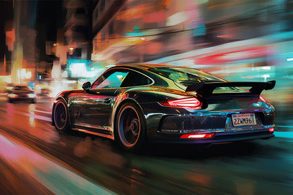 PORSCHE 911 GT3 CITY LIGHTS - ALUMINUM PRINT