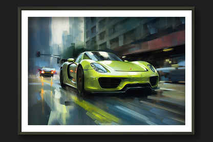 ACID GREEN PORSCHE 918 - METAL FRAMED PRINT