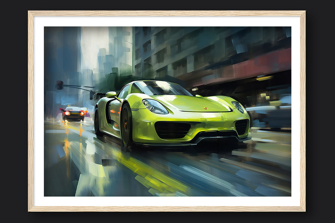 ACID GREEN PORSCHE 918 - WOOD FRAMED PRINT