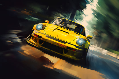 BLACK FOREST, YELLOW PORSCHE - UNFRAMED PRINT