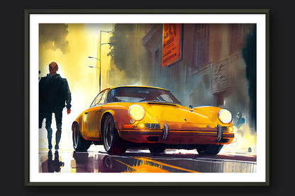 CANARY 1973 PORSCHE 911 - METAL FRAMED PRINT