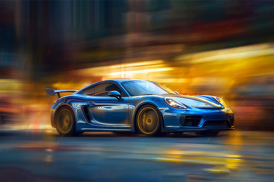 GENTIAN BLUE PORSCHE CAYMAN GT4 - ALUMINUM PRINT