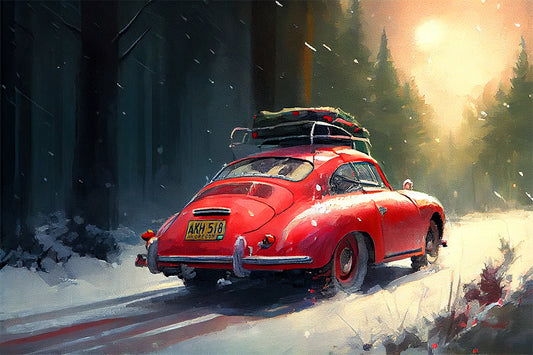 PORSCHE 356 HOME FOR THE HOLIDAYS - UNFRAMED PRINT