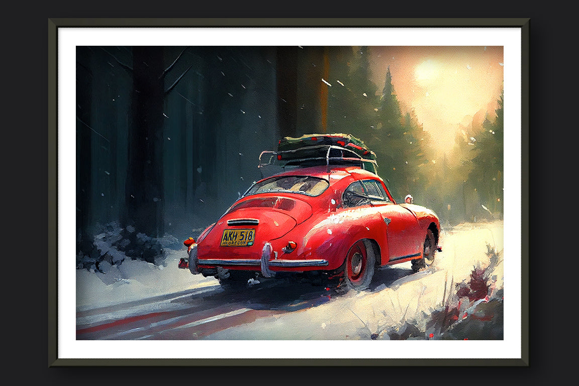 PORSCHE 356 HOME FOR THE HOLIDAYS - METAL FRAMED PRINT