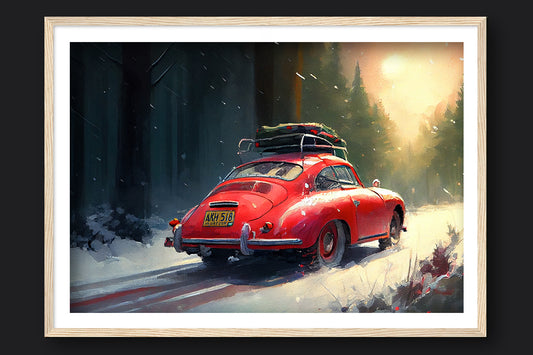 PORSCHE 356 HOME FOR THE HOLIDAYS - WOOD FRAMED PRINT