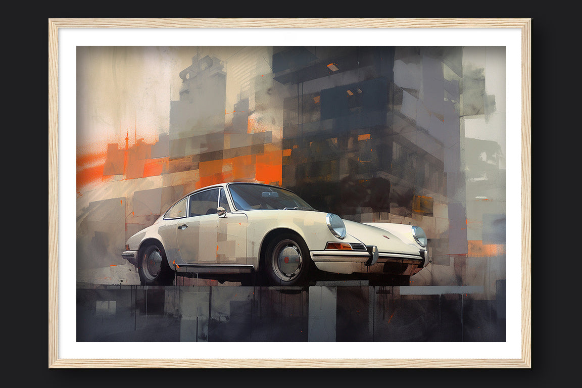 LIGHT IVORY PORSCHE 912 - WOOD FRAMED PRINT