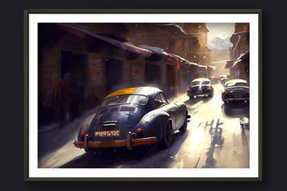 PORSCHE 356 IN KATHMANDU, NEPAL - METAL FRAMED PRINT