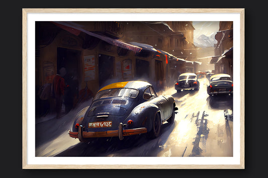 PORSCHE 356 IN KATHMANDU, NEPAL - WOOD FRAMED PRINT