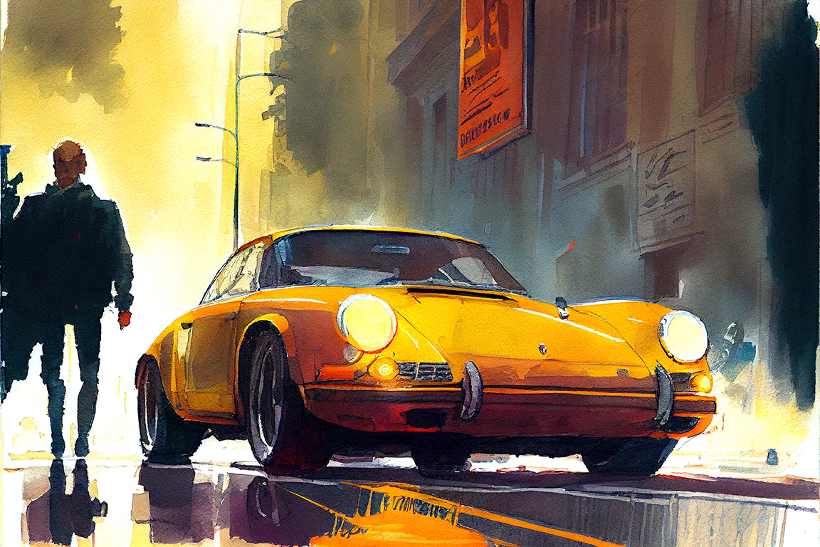 CANARY 1973 PORSCHE 911 - UNFRAMED PRINT