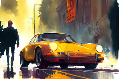 CANARY 1973 PORSCHE 911 - UNFRAMED PRINT